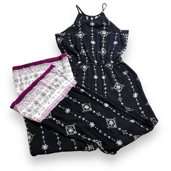 Mudd Women's M Wide Leg Jumpsuit Romper One Piece Black‎ Floral Boho - Picture 1 of 8